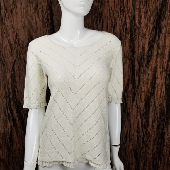 J. Crew Factory Sweaters - J Crew Sweater Chevron Ivory Pointelle Crochet Top